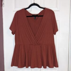 Forever 21 + Plus Size Burnt Orange Ribbed Peplum Top 2x